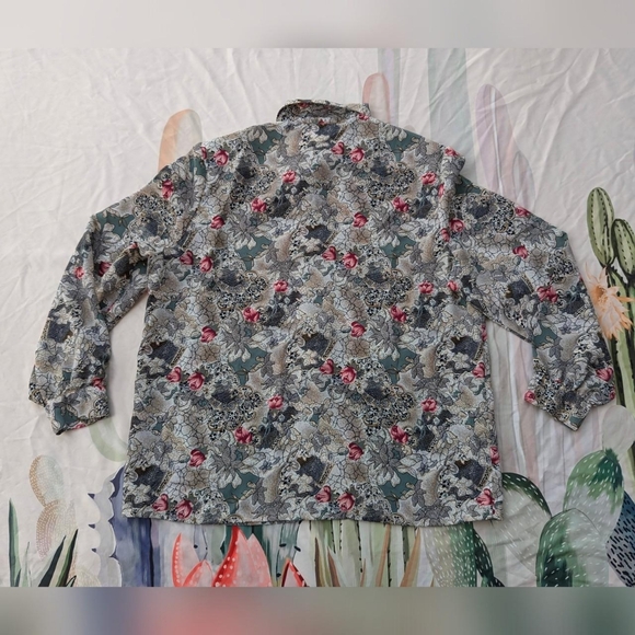 Vintage 80's Classic Collection White, Black, Pink, & Yellow Floral Blouse - Picture 3 of 5